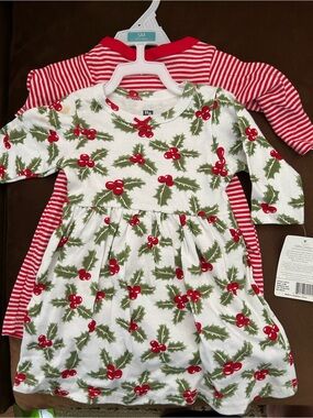 Set of 2 casual Christmas dresses  (holly berry, red striped) - flaws